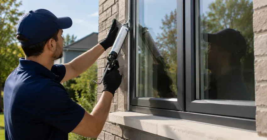 Aluminum window frame with double glazed insulated glass unit installed in a residential wall in Rupert
