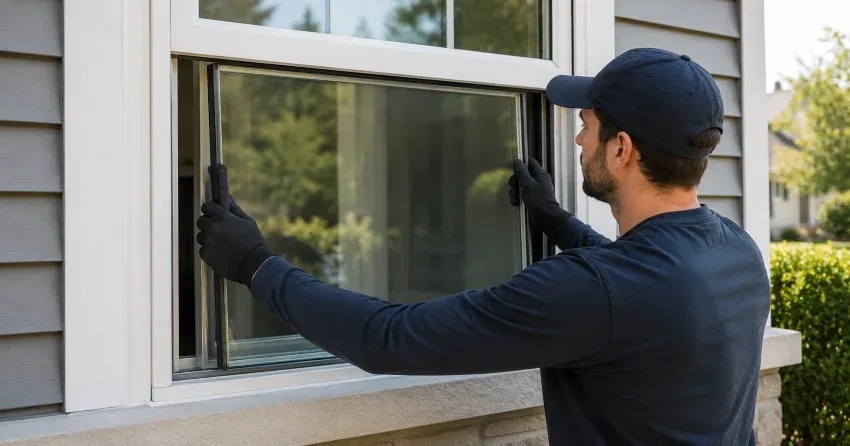 technician boarding up broken window during emergency glass repair Rupert