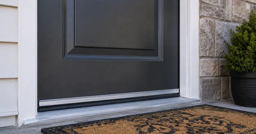technician replacing worn door weatherstripping in Collingwood home