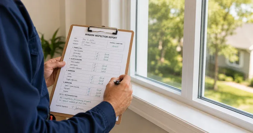 technician inspecting window seal and frame in Collingwood