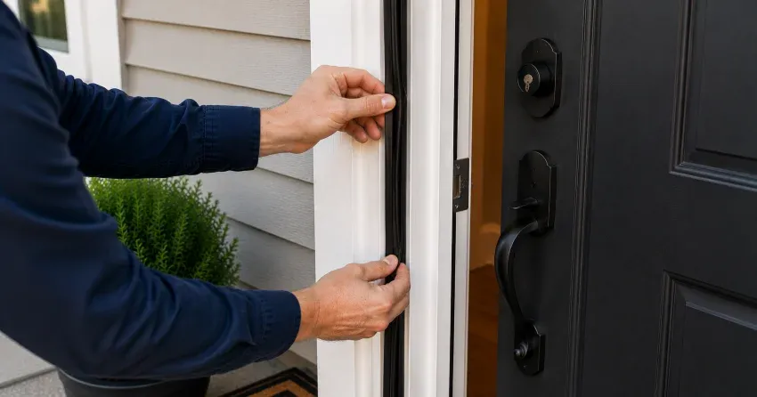 technician performing light test on door seal in Lockhart Meadows, Collingwood