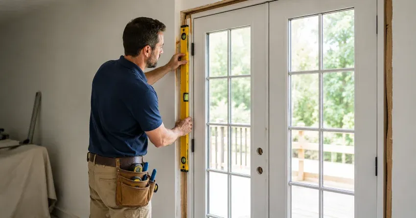 newly installed French doors with divided glass panes in Collingwood