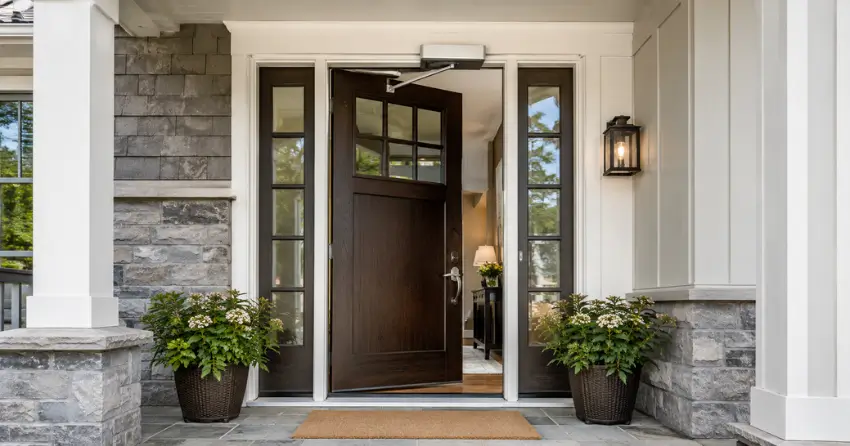 residential automatic door opener installed on exterior entry door in Georgian Meadows, Collingwood