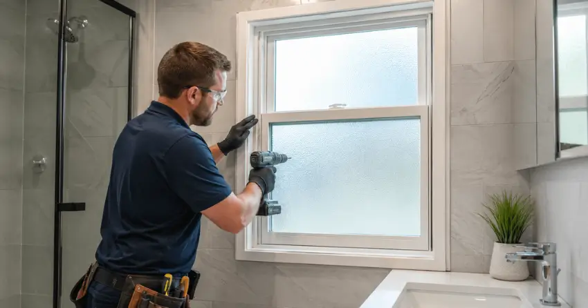 frosted glass installation bathroom window in Rupert