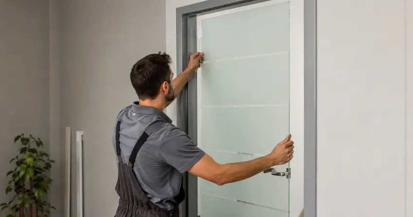 frosted glass interior door panel installation in Rupert