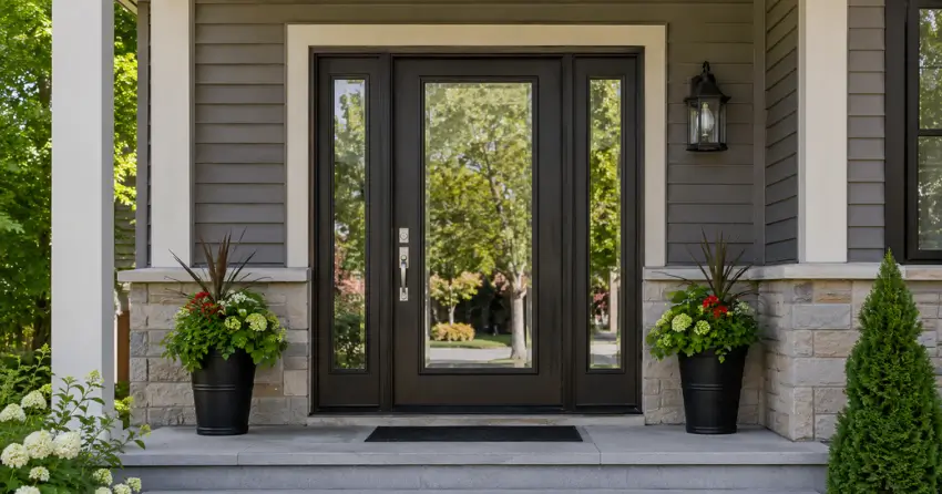 glass entry door with sidelights on a home in Rupert