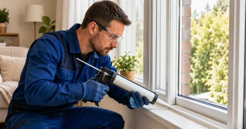 technician repairing window seal and frame in Collingwood