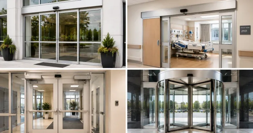 automatic door services technician completing system diagnostic in Collingwood